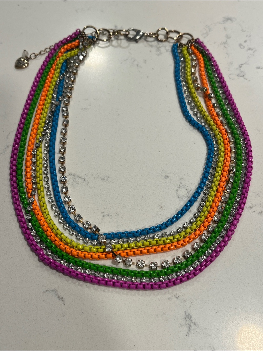 Betsey Johnson Neon multi chain and Rhinestone Statement Necklace